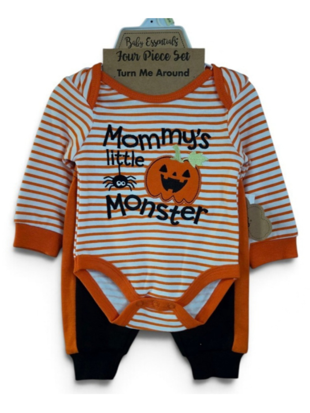 Baby Boy Halloween 4-Piece Set Mommy's Little Monster Orange Black 3 months